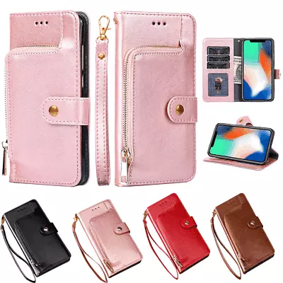 For Motorola Moto E6 G7 Power Plus P30 Play Zip Wallet Case Leather Flip Cover  • $17.59