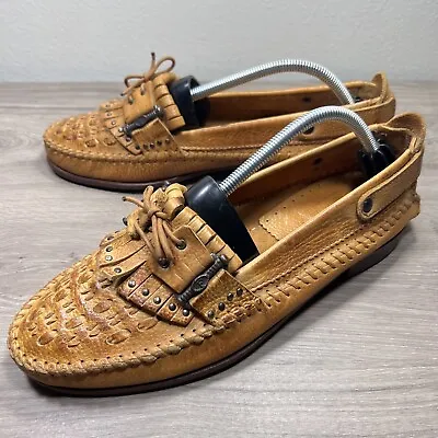 Firenze Men's Pitti Loafer Shoes Made In Greece Tan Cognac  Sz 10.5 With Tassels • $49.99