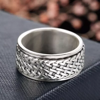 Men's Sterling Silver Braided Pattern Spinner Ring Meditation Mesh Ring Jewelry • $17.81