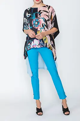 IC Collection Floral Hi-Low Poncho With Contrast Sz S $198 NWT • $42.49