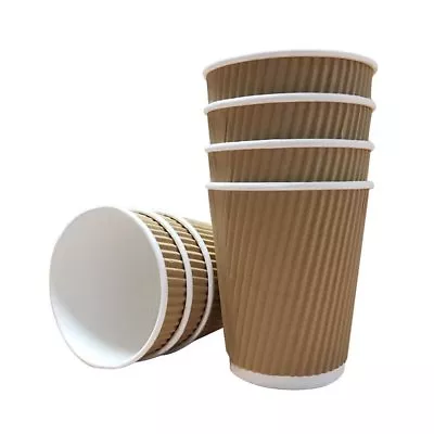 100 X 12oz KRAFT 3-PLY RIPPLE PAPER COFFEE CUPS - UK MANUFACTURER • £10.95