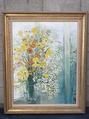 Large Original Michel Henry  Oil Painting Floral Still Life French Artist • $1760