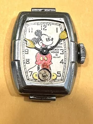 Mickey Mouse Antique Watch 1930’s Very Rare! Need Cleaning Balance Free! • $46