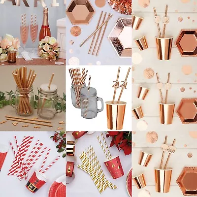 Neviti - 25 Paper Straws - Choose Your Style - Or  10 'Age  Rose Gold Straws • £3.99