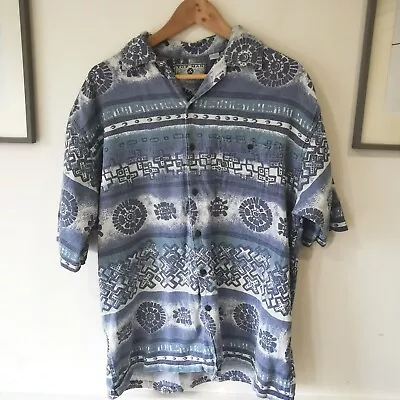 Topman Oversized 90s Shirt Aztec Short Sleeved  - M/L Blue Vintage • £19.99