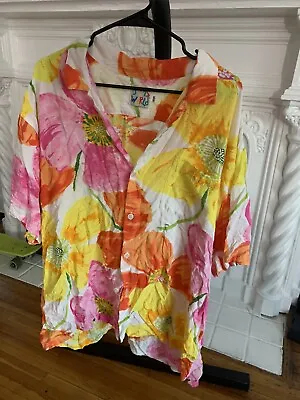 JAMS WORLD Hawaiian Shirt Sz XXL Japanese Rayon Big Flowers Floral Orange Yellow • $79.99