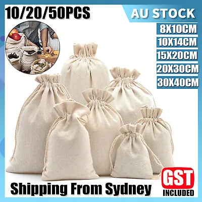 10/20/50PCS Drawstring Storage Bags Calico Bags Linen Tote Gift Bag Bulk 5 Sizes • $20.99