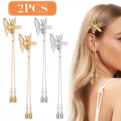 2PCS Elegant Tassel Butterfly Hairpin Moving Fly Girls Shiny Hair Clips Barrette • $7.48