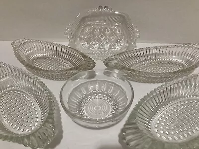 Vintage Jeannette Glass Hobnail Ice Cream Relish Serving Dish Set Of 5 +Bonus • $49.99