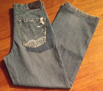 BULLHEAD 29x29 Mens Denim Wide Leg Painted Pocket Blue Jeans 29 X 29 • $24.88