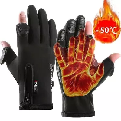 2 Finger Flip Fingerless Gloves Winter Fishing Gloves Non-slip Waterproof Warm • $10.99