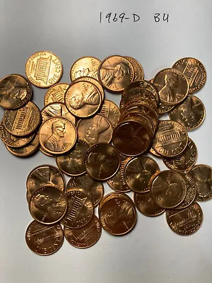 1969-d  Bu  Lincoln Memorial Cent Penny Roll  50 Coins • $7