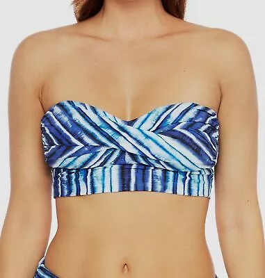 $89 La Blanca Women Blue Stripe Swimsuit Bikini Convertible Bandeau Top Size 10 • $28.78