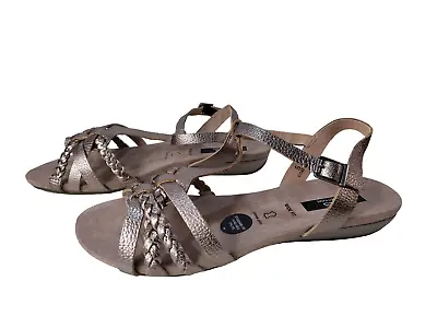 New Womens M&s Uk 5 Wide Fit Metallic Leather Summer Slingback Sandals Rrp £35 • £18.49