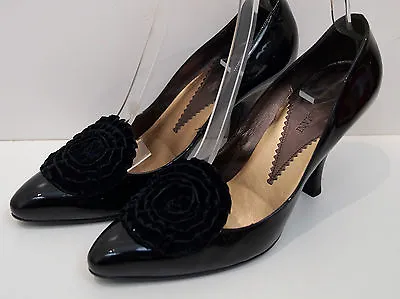 £80 • Buy GIORGIO ARMANI Black Leather Patent Velvet Floral High Heel Court Shoes EU40 UK7