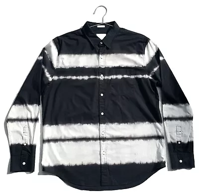 NWOT AEO L Seriously Soft Black White Dip Dye Ombre Stripe Cotton L/S Button Up • $14.99