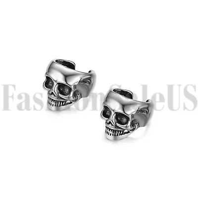 2PCS Men Women Punk Skull Non Piercing Clip On Steel Ear Cuff Earrings Halloween • $8.99