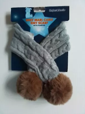 Dog  Cable Knit Scarf Grey With Brown Pompoms Rufus & Rosie • £0.99