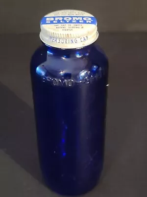 Vintage Bromo Seltzer Cobalt Blue Bottle With Cap 6 Inches Tall Display Medical • $18