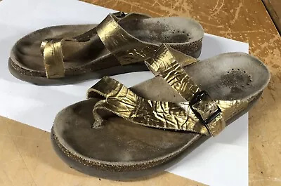 Mephisto Helen Metallic Gold Leather Toe Loop Sandals Womens 41 (10.5-11) Used • $19.95