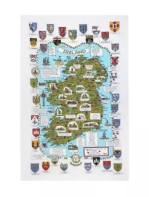 Cotton Tea Towel Ulster Weavers Map & Crests Of Ireland 100% Cotton Green • £6.95