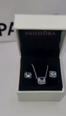 Authentic Pandora Sparkling Halo Earring + Necklace Jewelry Gift Set • $89.99