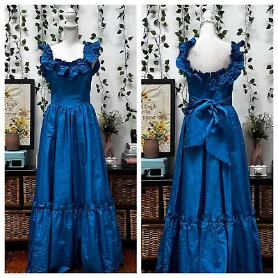 Vintage 70s 80s Prairie Prom Maxi Dress Blue Southern Belle Off Shoulder Party S • $149.99