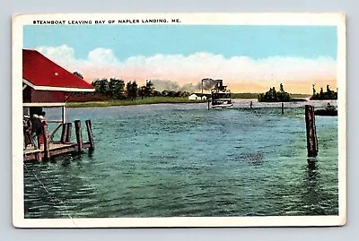 Naples Landing Maine Steamboat Leaving Bay Scenic WB Cancel WOB Postcard • $3