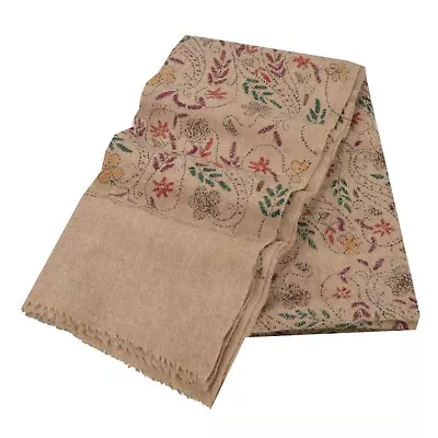 Sanskriti Vintage Brown Woolen Shawl Hand Embroidered Kantha Work Stole Scarf • $52