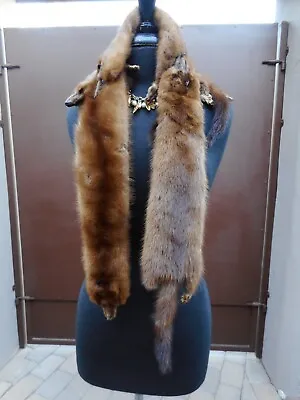 LUSH SOFT Genuine Brown Mink Tail Body Fur Collar Scarf Wrap Stole Boa 55” • $200