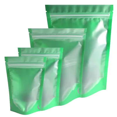 Green Plastic Zipper Bags Stand Up Packaging Bags With Window For Food Storage • $21.99