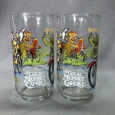 Vintage Mcdonalds Kermit The Frog 1981 The Great Muppet Caper 14 Oz Glass Lot 2 • $11