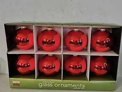 8 Martha Stewart Yuletide Cheer Red Glass Christmas Ornaments 3 3/10 D • $9.95