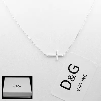 DG Women's 925 Italy Sterling SilverSideWay Cross PendantNecklace 16 -18  BOX • $15.99