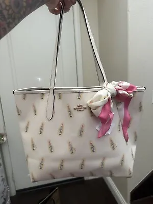 COACH Lipstick Print Handbag Purse Tote And Matching Scarf Bow NWT • $175