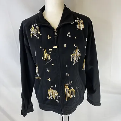 Mureli Women's Size PS Jacket Black Long Sleeve Full Zip Embroidered Vintage • $13.97