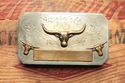 Vintage Ricardo Nickel Silver Cowboy Longhorn Steer Bull Western Belt Buckle • $138