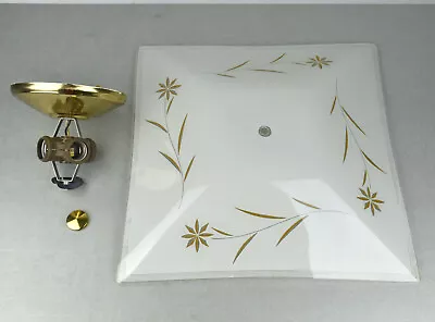 Vintage Moe Light Ceiling Fixture White & Gold Mica Flower 16  Square Glass • $99.95