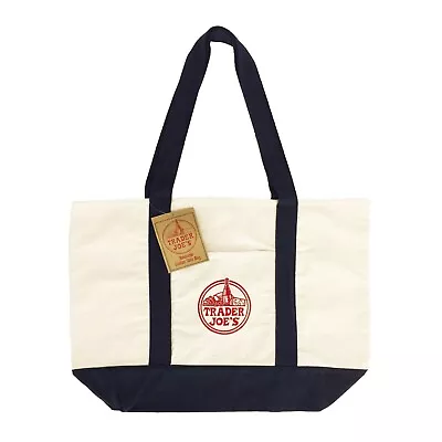 Trader Joe's Reusable Canvas Eco Tote Bag Heavy Duty Bag Blue White Brand NEW • $7.99