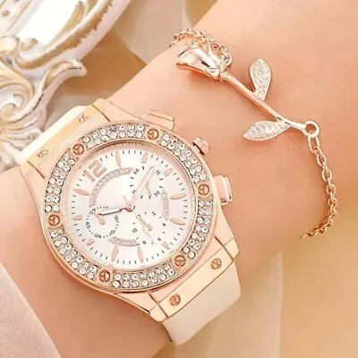 Leather Watch Band Watches Bracelet Set Alloy Wristwatch  Girl • $13.89