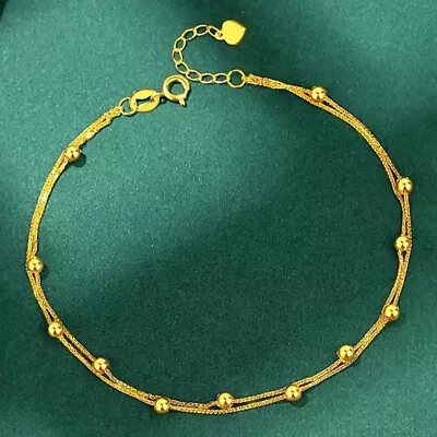 Pure Real 18K Yellow Gold Bracelet For Women Small Beads Full Star Link 7inchL • £65.04