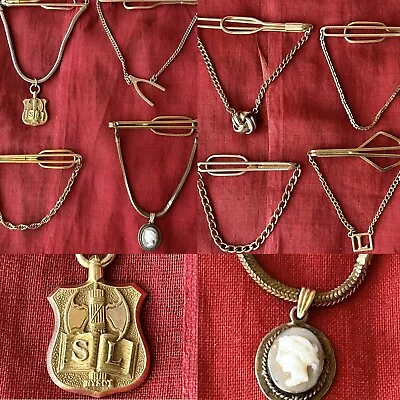 Lot Of 8 Vintage Tie Bars W/Tie Chains Cameo 1949 Medal NYSCT • $39.99