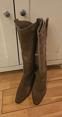 Mango Suede Tan Western Knee Boots Size 41 UK 8 • £75