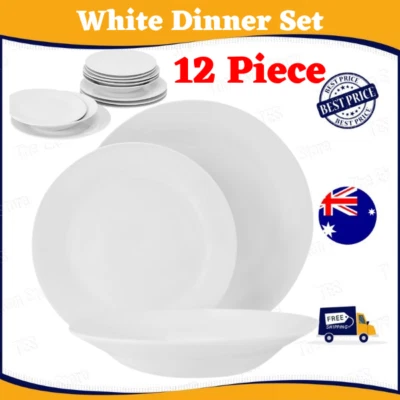 $8.79 • Buy 12 Piece White Dinner Set: 4x Dinner Plates 4x Side Plates 4x Bowls Dining White