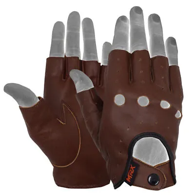 Mens Driving Gloves Basic Soft Goat Leather Fingerless Breathable Biker • $16.99