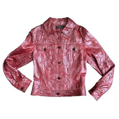 Vintage Vera Pelle It Collection Red Leather Jacket Size Small • $39