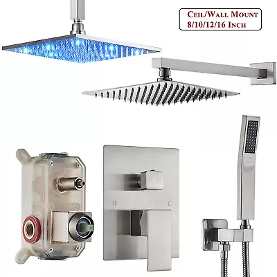 $78.10 • Buy Brushed Nickel Shower Faucet Set Rainfall Shower Head Combo With Mixer Valve Kit