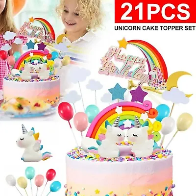 $17.99 • Buy Unicorn Cake Topper Kit Cloud Rainbow Happy Birthday Banner Decorations Decor