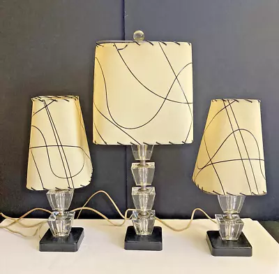 Mid Century Modern Table Lamps ~ Set Of 3 ~ Glass Bases ~ Swirl Shades • $215