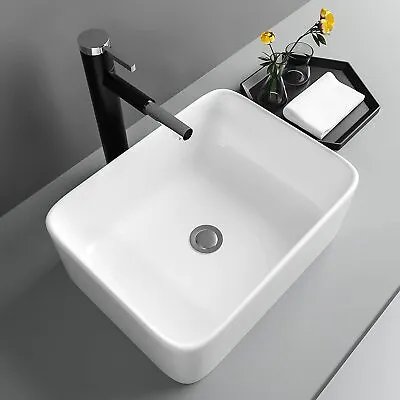 Bathroom Counter Top Ceramic Wash Basin Cloakroom Gloss Sink Rectangular White • £28.90